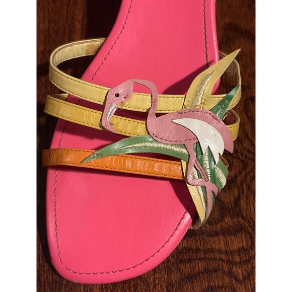 MICHAEL SIMON VTG Collage by Michael Simon Pink Flamingo Slip On Wedge Sandals 9 - Picture 4 of 8